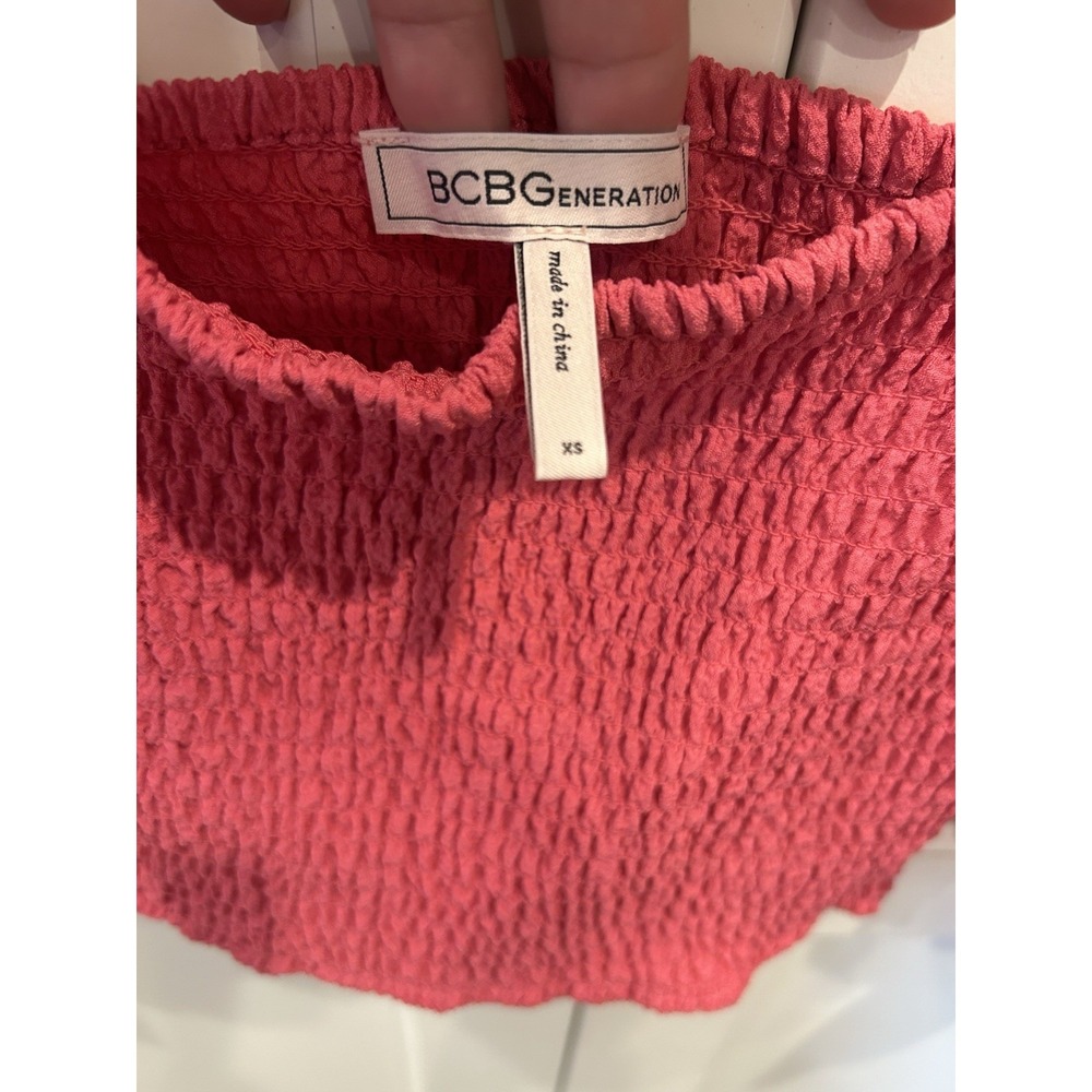 Cropped Summer BCBGeneration Top Deep Rose XS Peasant Sleeves Tight Fit Body - Picture 3 of 4